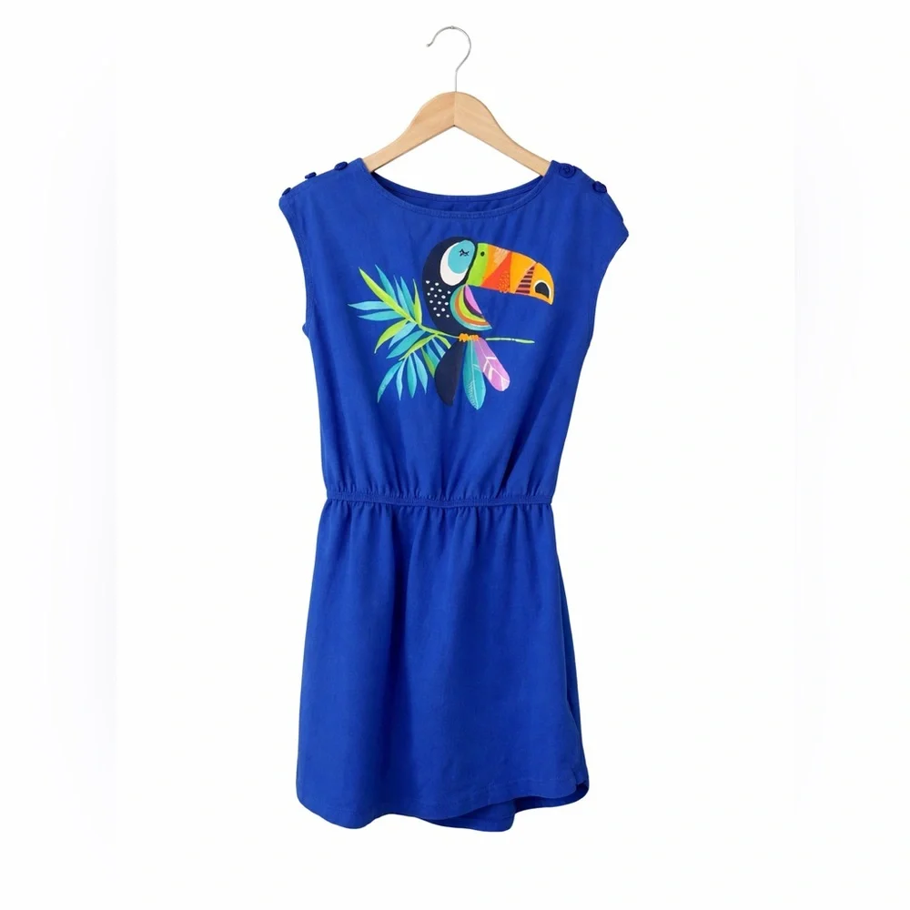 Lands End Blue Tropical Dress. Size 5/6. Tropical Vibrant Blue. Elastic Waist